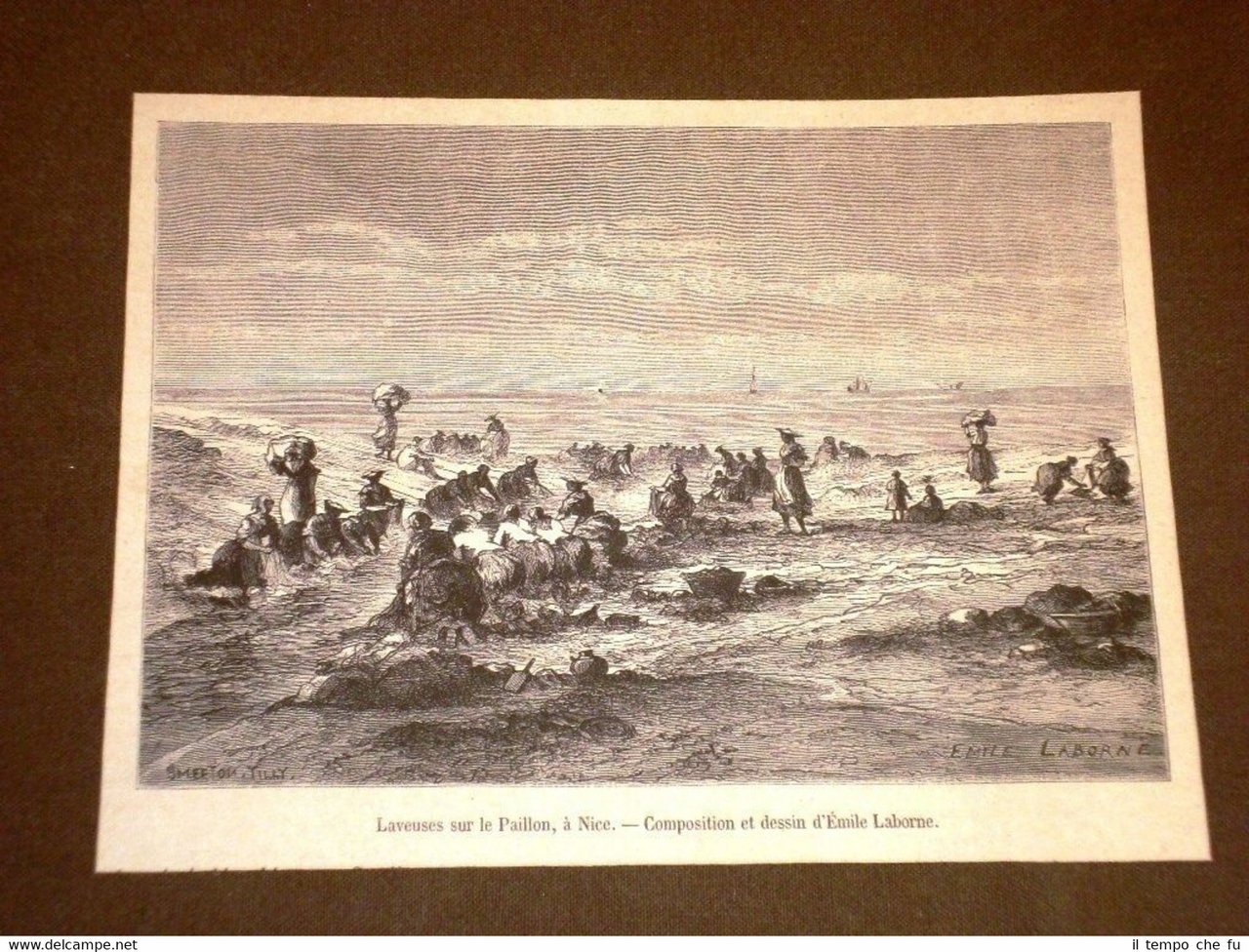 Gravure année 1872 Laveuses sur le Paillon à Nice Dessin …