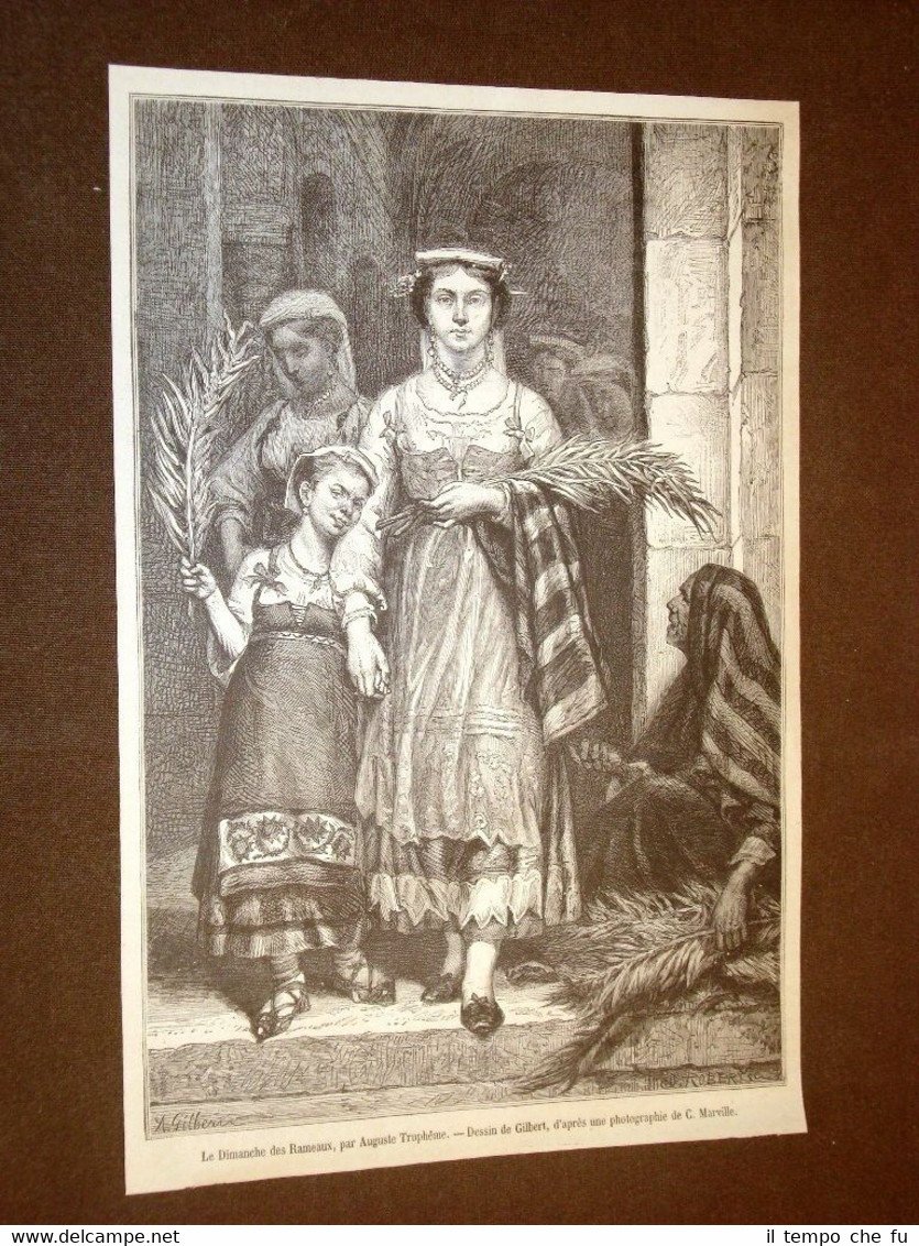 Gravure année 1872 Strasbourg Le Dimanche des Rameaux Domenica delle …