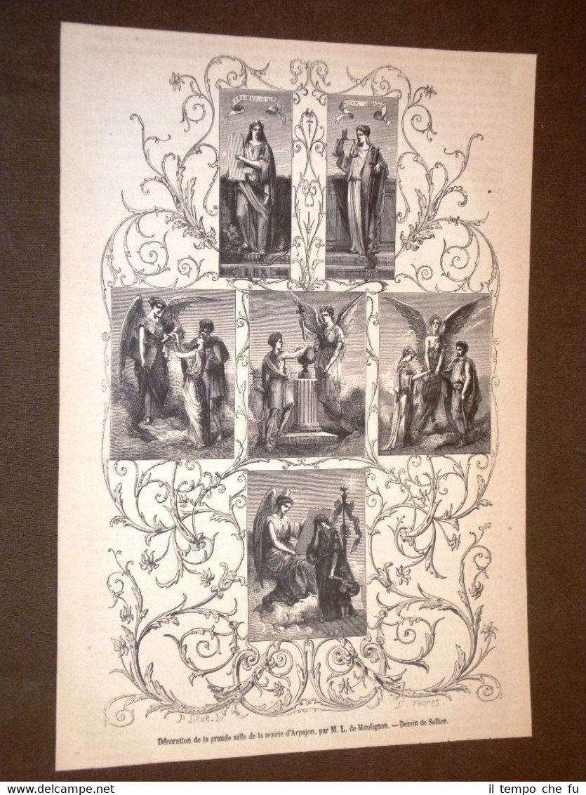 Gravure année 1873 Décoration de la grande salle de la …