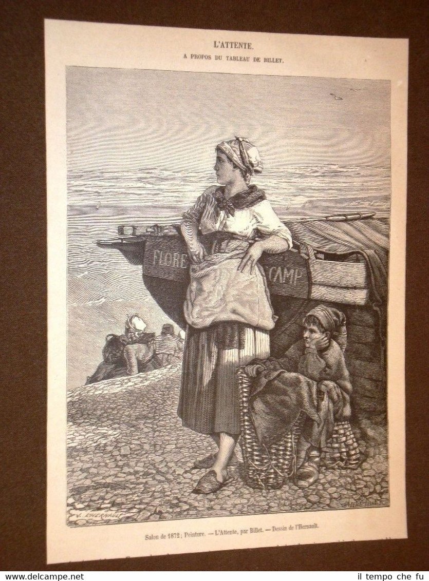 Gravure année 1873 L'attente o l'attesa - Billet | Immagine principale
