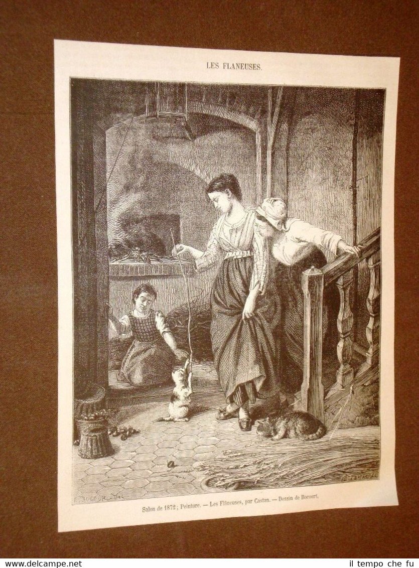 Gravure année 1873 Les flaneuses Dessin par Castan