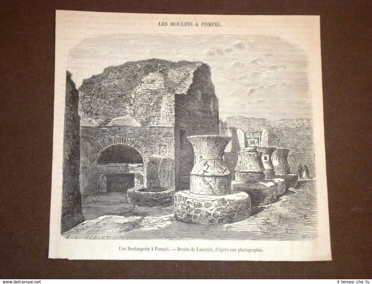 Gravure année 1873 Les moulins a Pompei