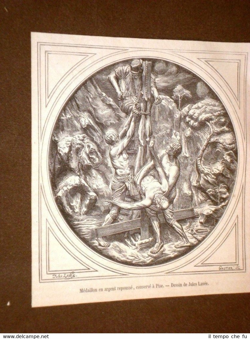 Gravure année 1873 Médaillon en argent repoussé, conservé a Pise …
