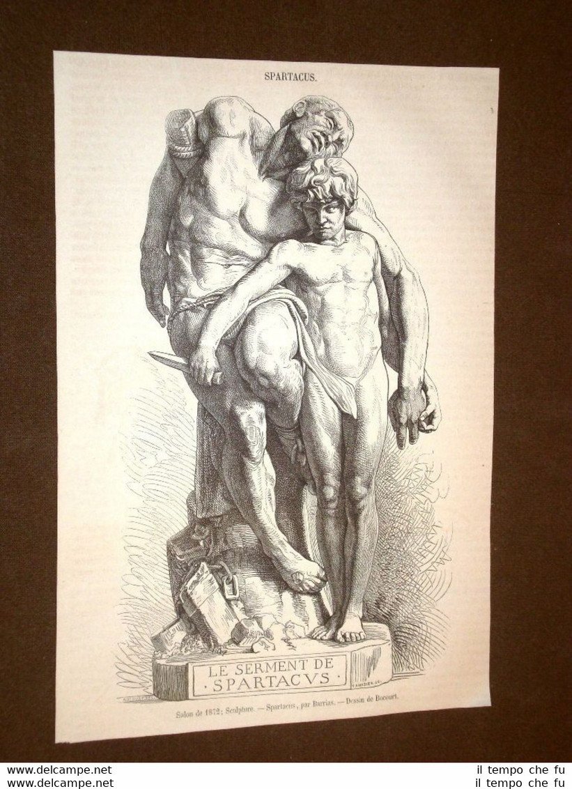 Gravure année 1873 Sculpture de Spartacus - Barrias