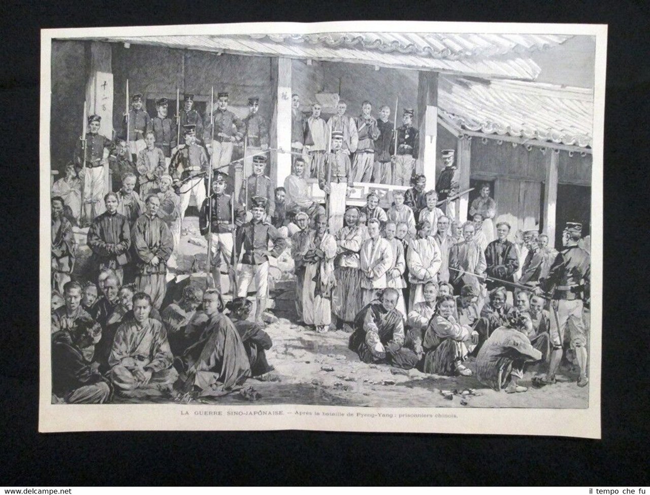 Guerra sino-giapponese-Battaglia Pyeng-Yang: prigionieri Cina Incisione del 1894