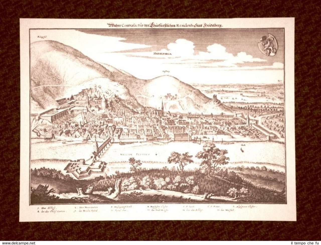Heidelberg Baden-Württemberg Germania Incisione di Merian Matthäus 1640 Ristampa