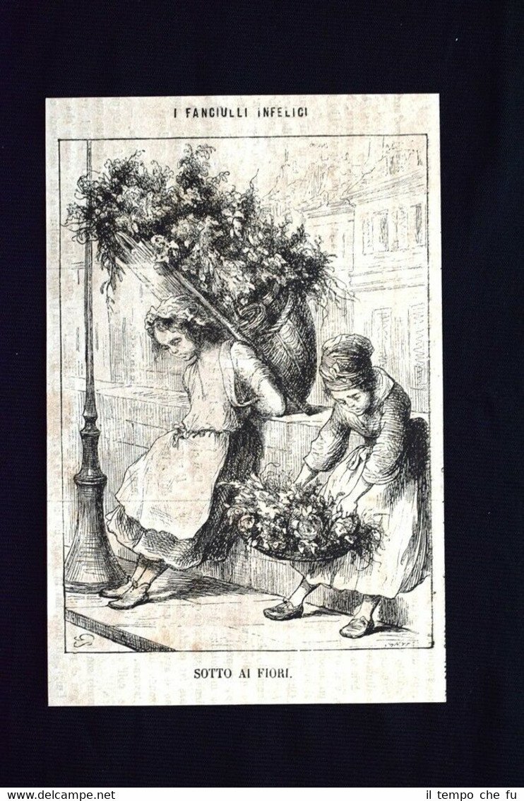 I fanciulli infelici - Sotto ai fiori Incisione del 1869