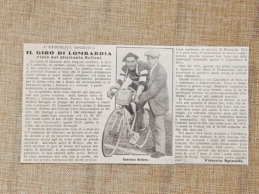 Il ciclista Gaetano Belloni nel 1915 Vincitore del Giro di …