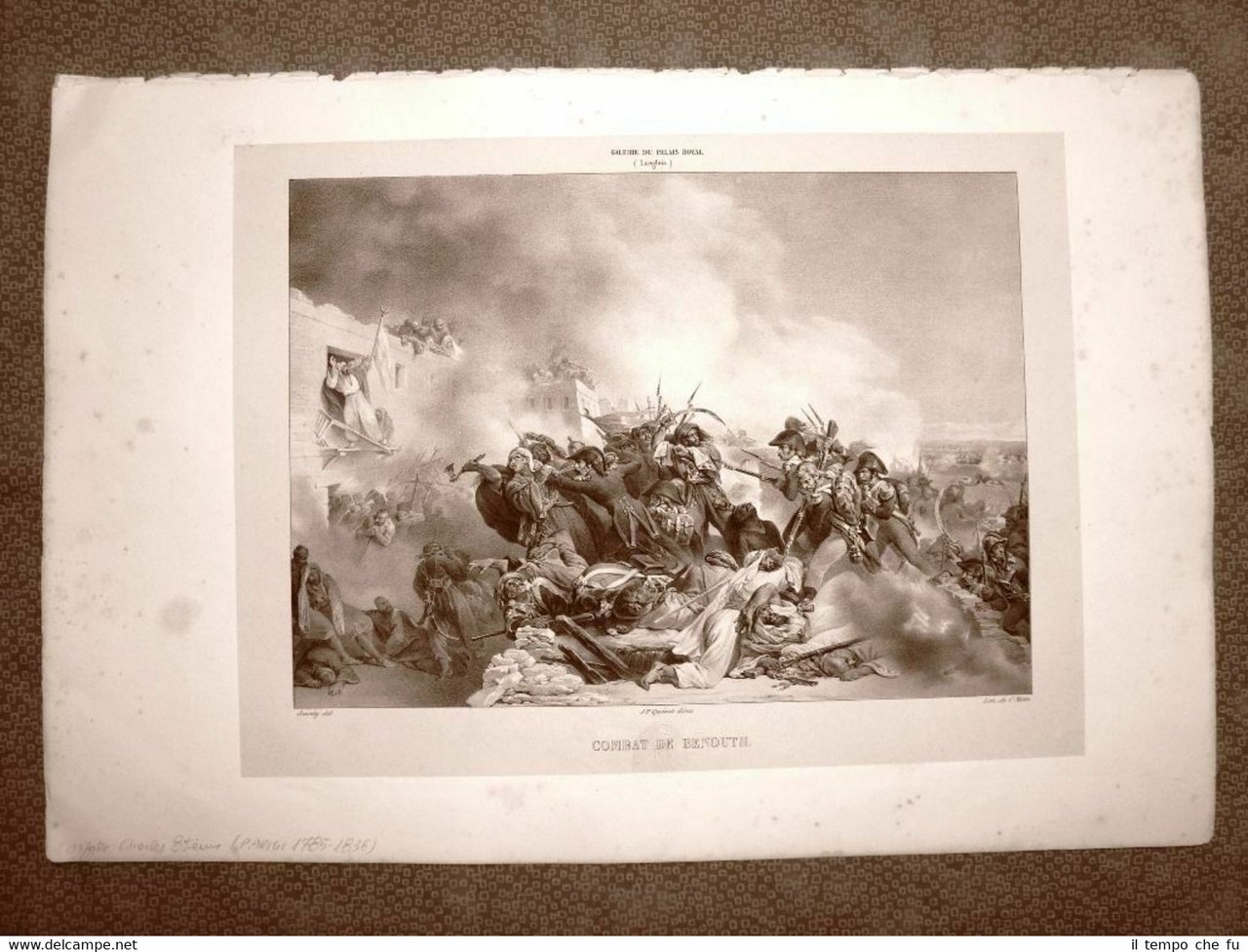 Il combattimento di Benouth Litografia dell'800 Jourdy Motte Con descrizione