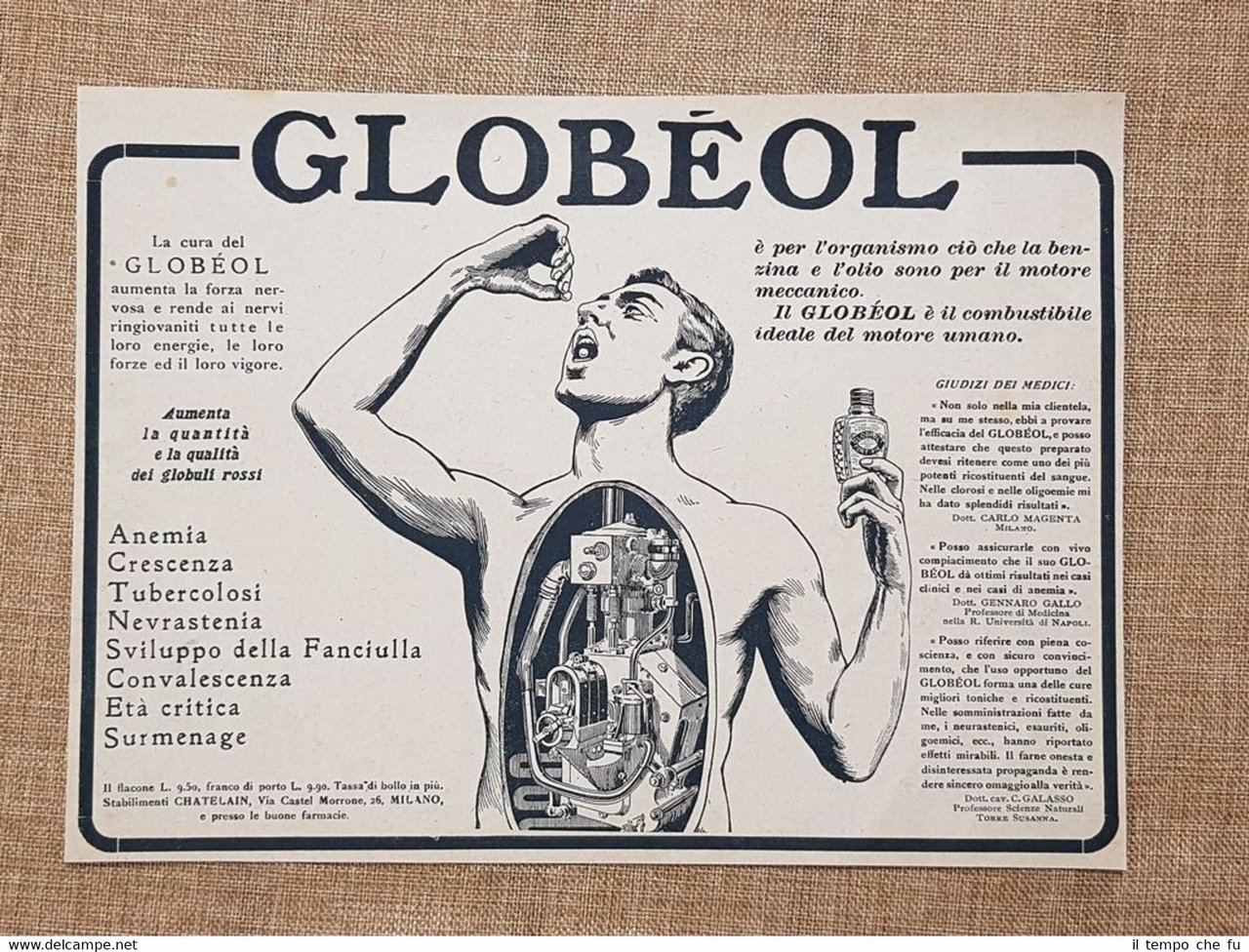 Il tonico vivificante Globeol Chatelain Milano Pubblicità del 1918