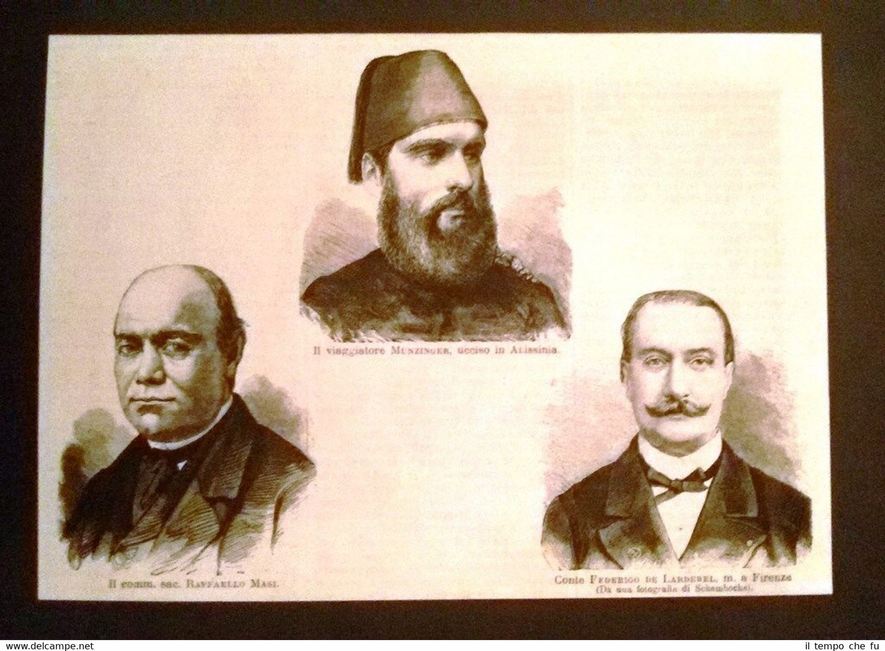 Il viaggiatore Munzinger-Raffaello Masi-Federico de Larderel Incisione del 1876 | Immagine principale