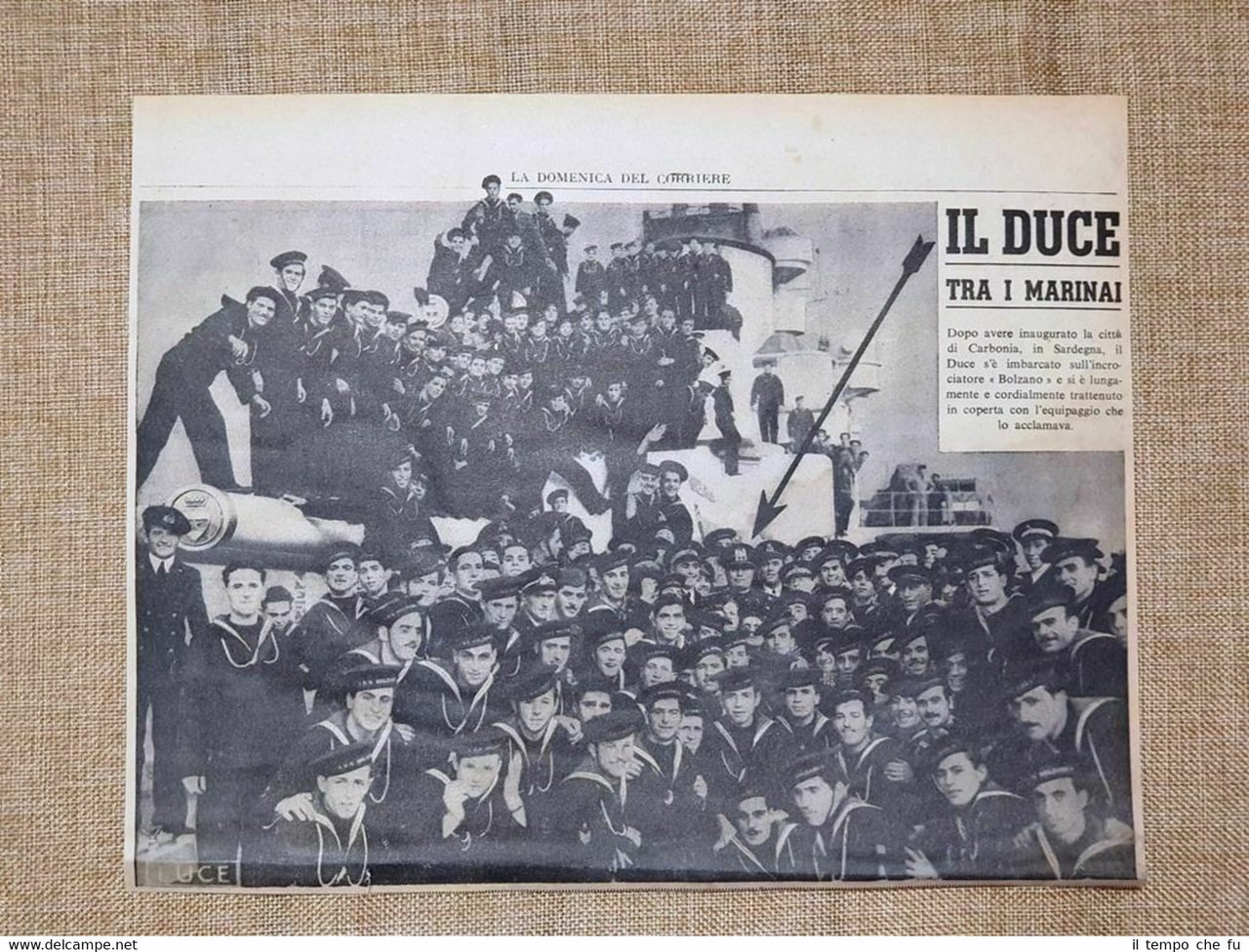 Inaugurazione Carbonia 1938 Duce Benito Mussolini e marinai sul Bolzano …