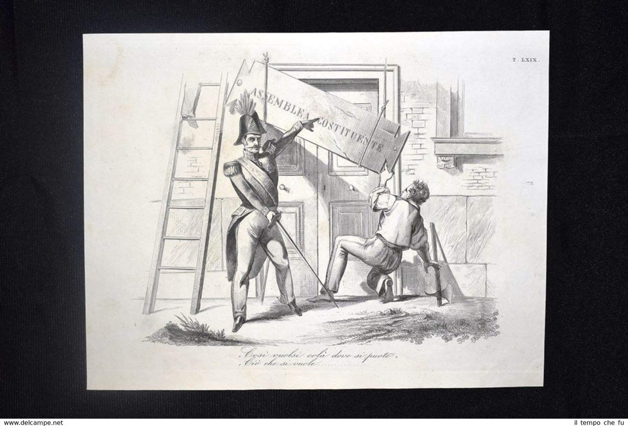 Incisione d'allegoria e satira Berlino, Federico Guglielmo Don Pirlone 1851