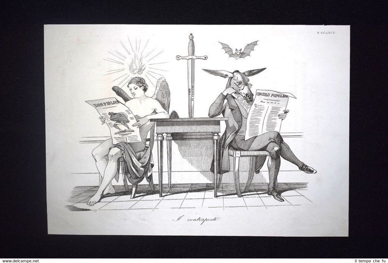 Incisione d'allegoria e satira Don Pirlone vs Circolo Popolare Don …