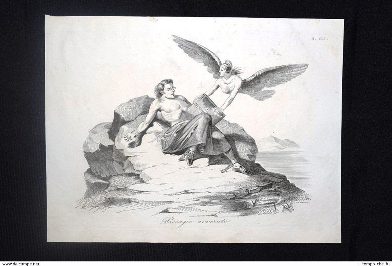 Incisione d'allegoria e satira Fine politica Vincenzo Gioberti Don Pirlone …