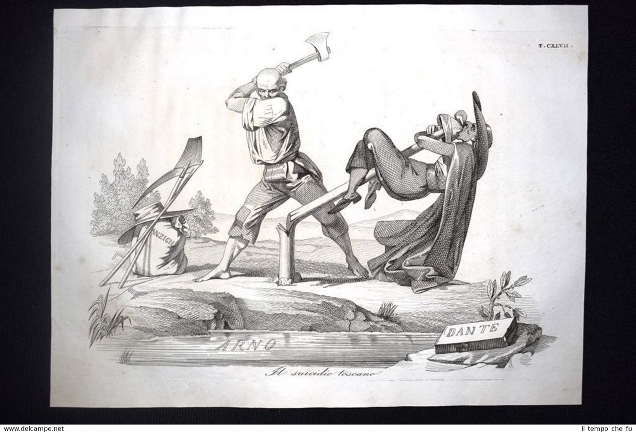 Incisione d'allegoria e satira Firenze, Granduca Leopoldo II Don Pirlone …