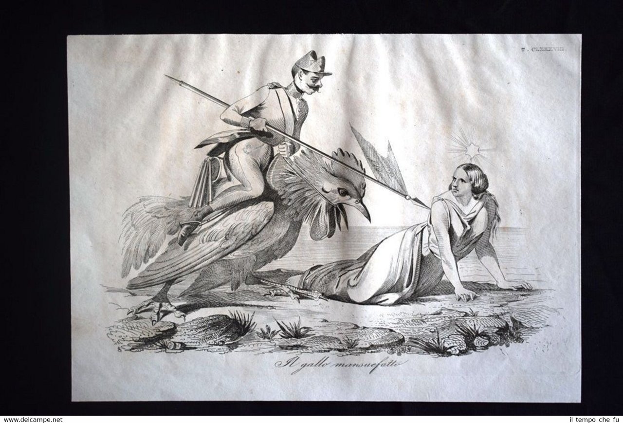 Incisione d'allegoria e satira Francia, Austria, Italia Don Pirlone 1851