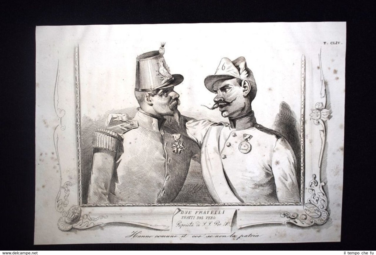 Incisione d'allegoria e satira Francia, Croazia, Pio IX Don Pirlone …