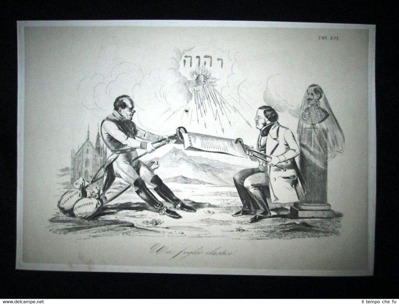 Incisione d'allegoria e satira Gen. Radetzky, Re Carlo Alberto Don …