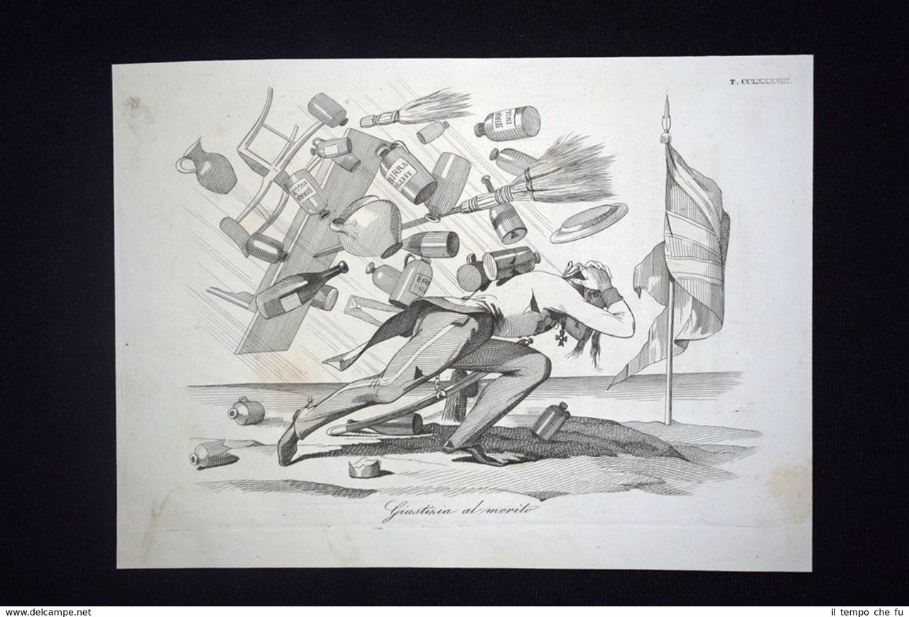 Incisione d'allegoria e satira Haynau picchiato a Londra Don Pirlone …