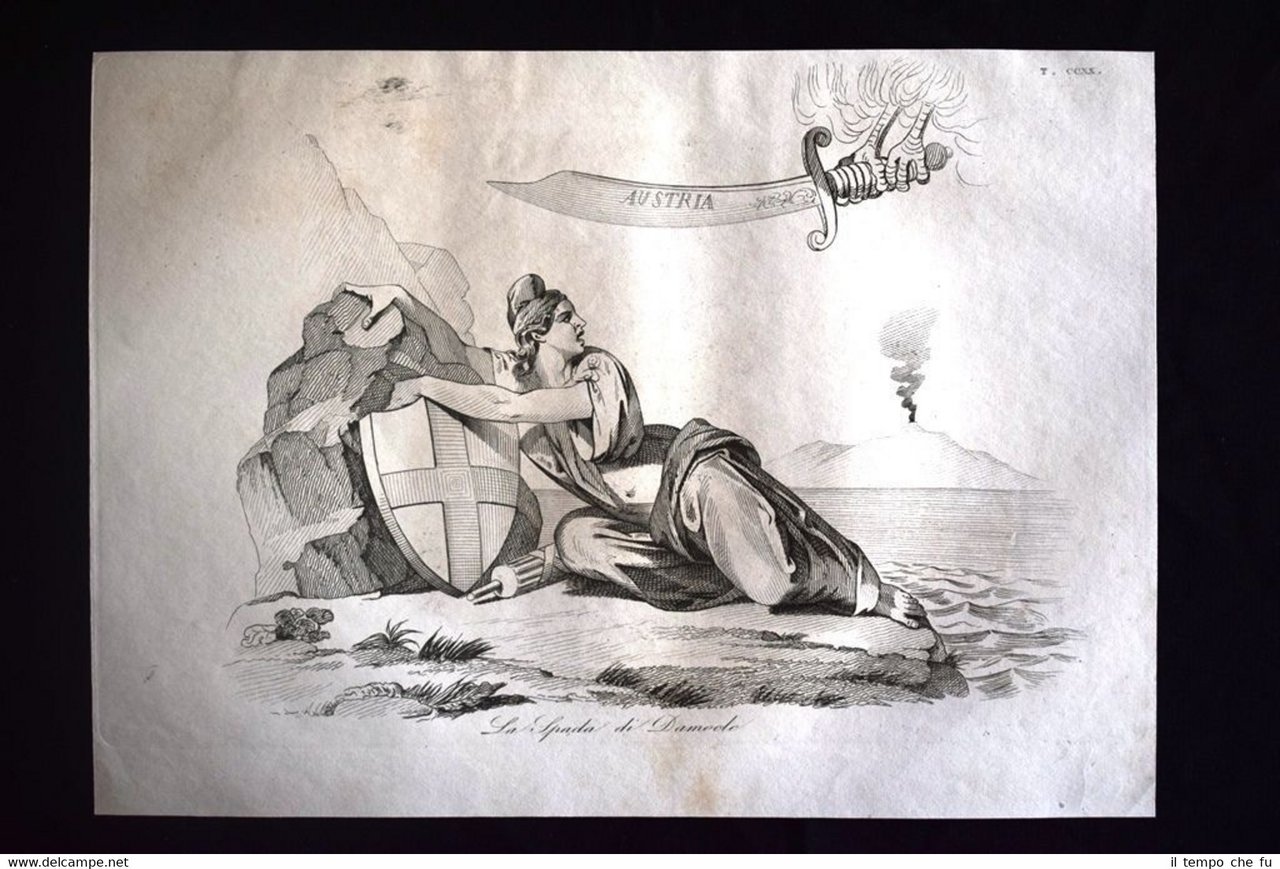 Incisione d'allegoria e satira Libertà, Piemonte, Austria Don Pirlone 1851
