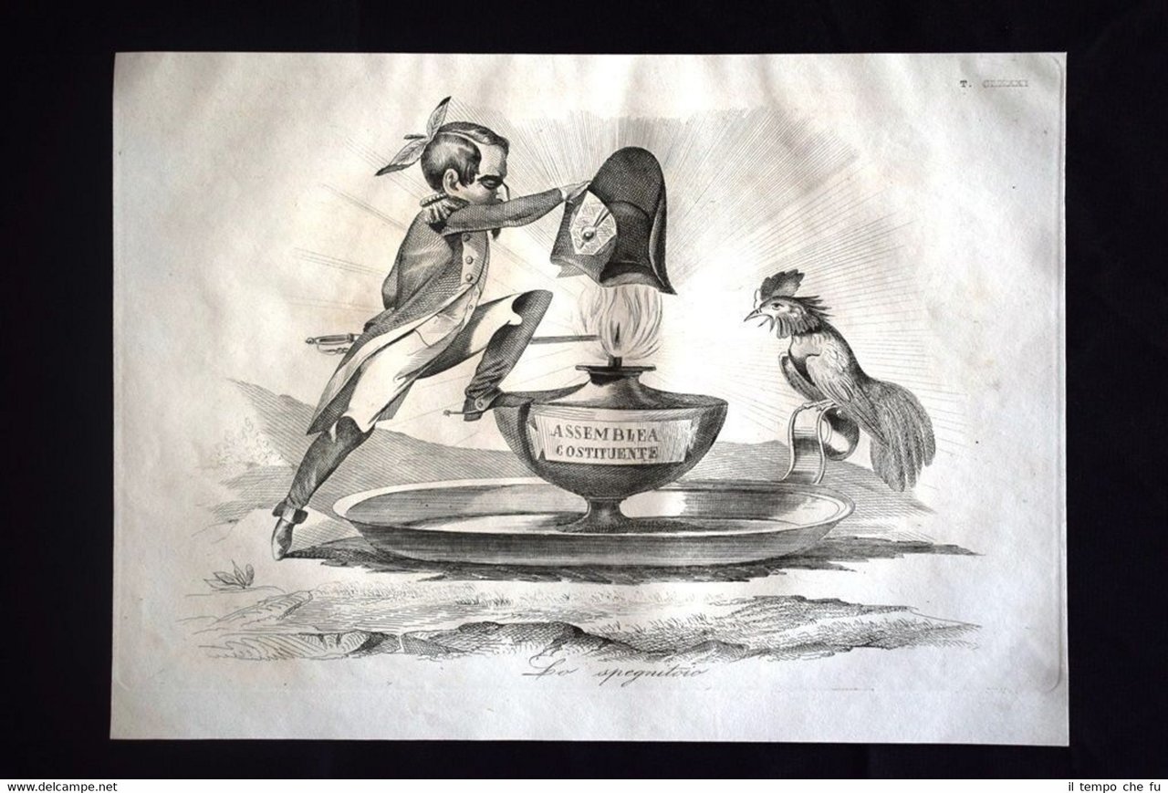 Incisione d'allegoria e satira Napoleone III, Assemblea Francia Don Pirlone …