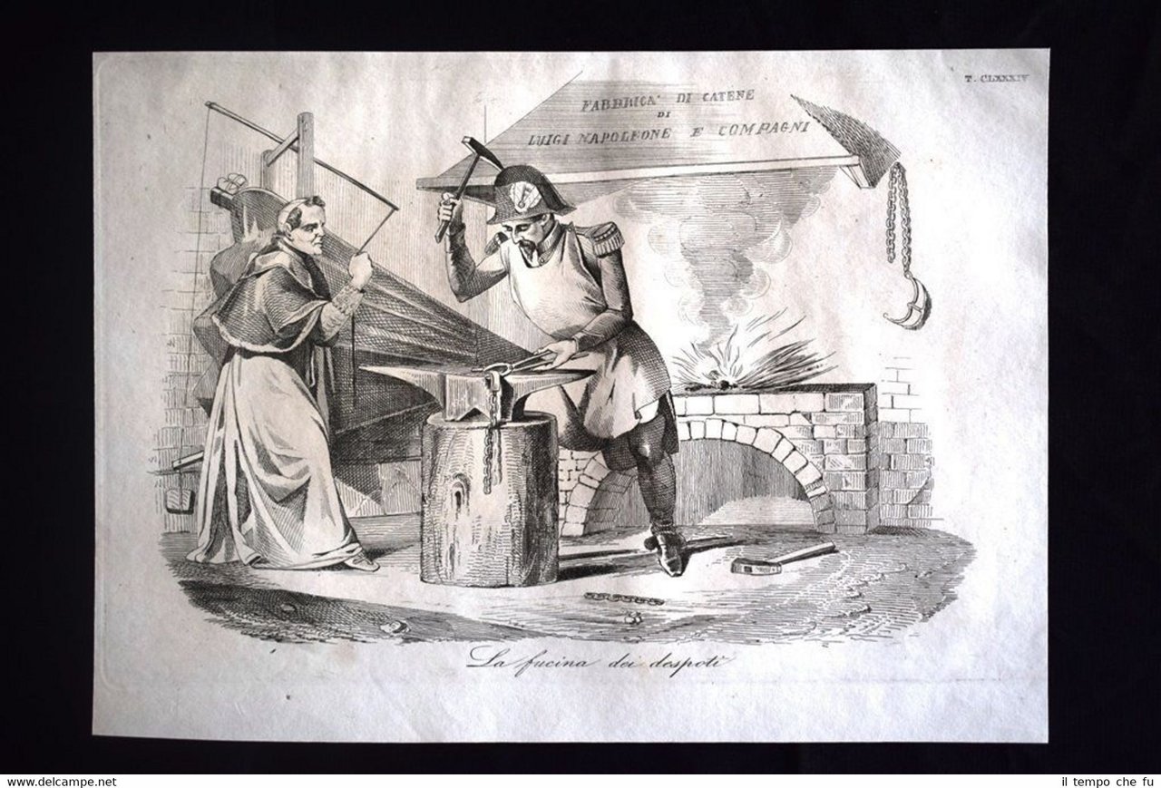 Incisione d'allegoria e satira Napoleone III, Pio IX, Roma Don …