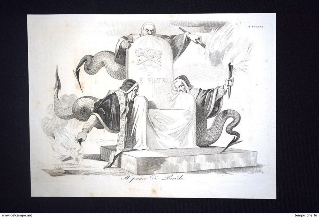 Incisione d'allegoria e satira Pretendenti al trono di S.Pietro Don …