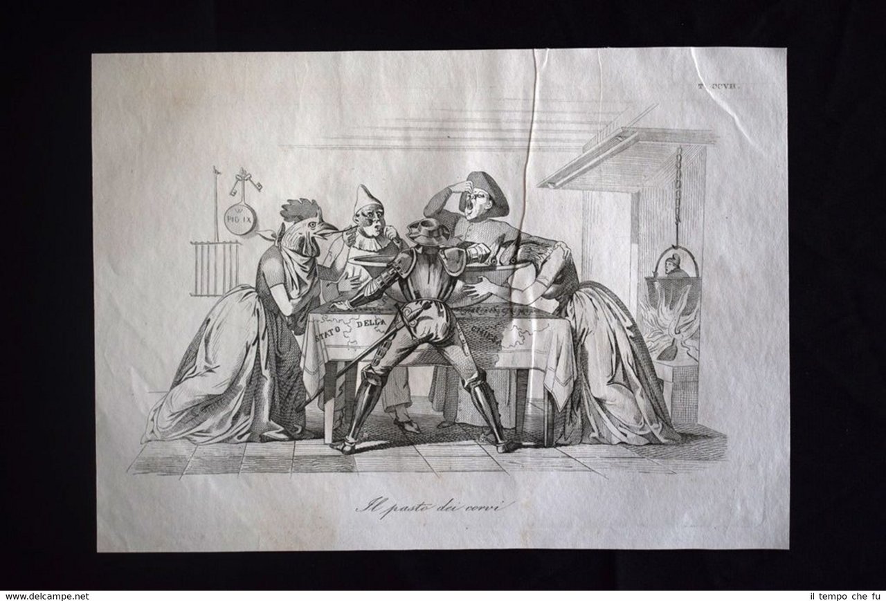 Incisione d'allegoria e satira Roma, Austria, Francia, Spagna Don Pirlone …
