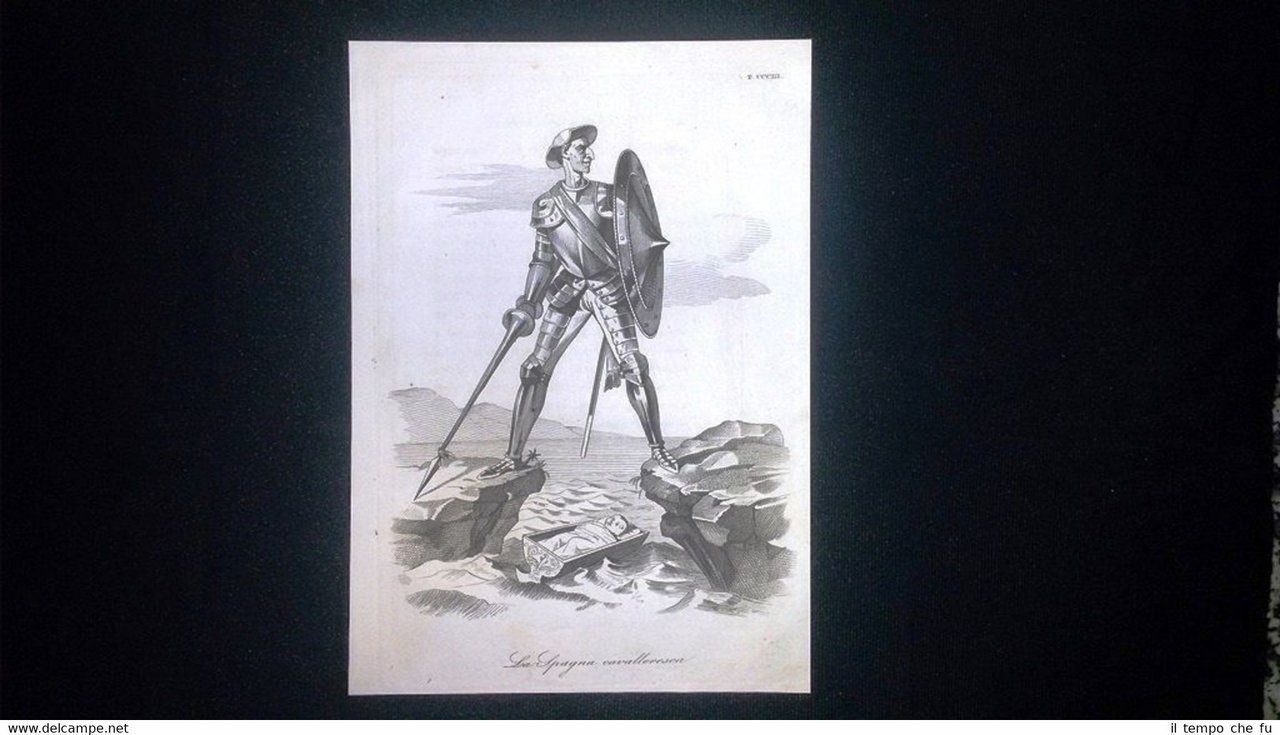 Incisione d'allegoria e satira Spagna cavalleresca, Papa Roma Don Pirlone …