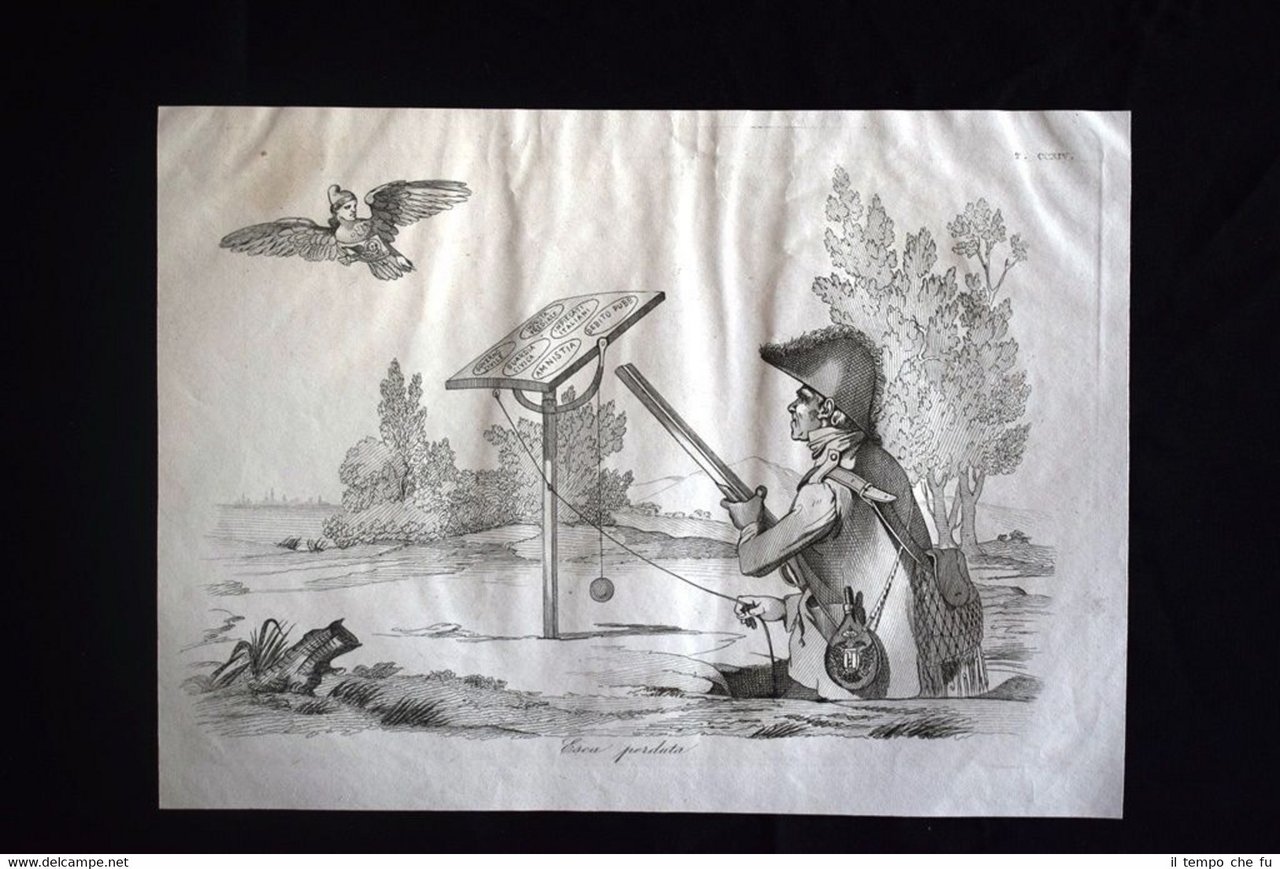 Incisione d'allegoria e satira Venezia, Austria, De Bruck Don Pirlone …