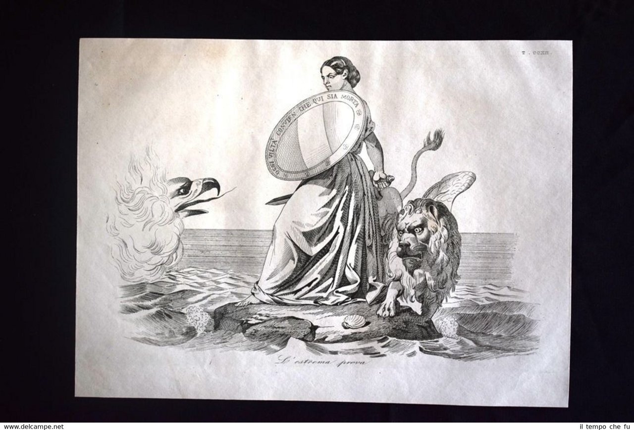 Incisione d'allegoria e satira Venezia contro Austria Don Pirlone 1851