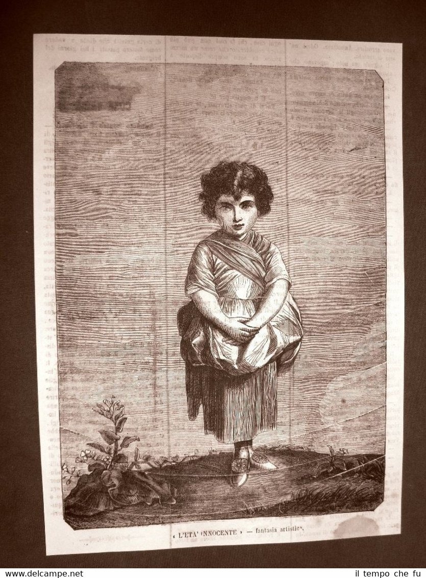 Incisione del 1866 L'età innocente Autore de identificare