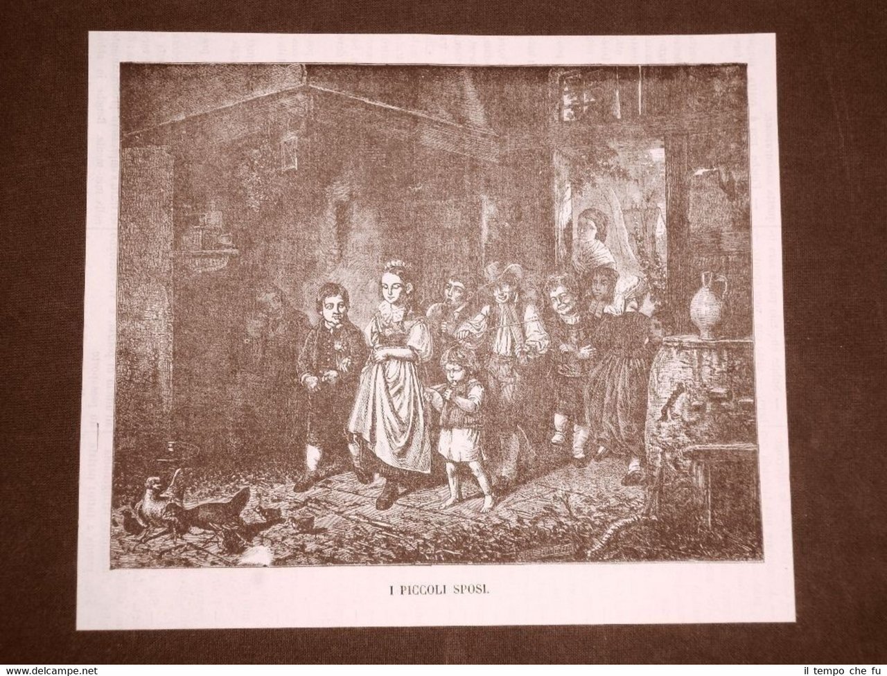 Incisione del 1866 Piccoli sposi Matrimonio Autore da identificare (Doré?)