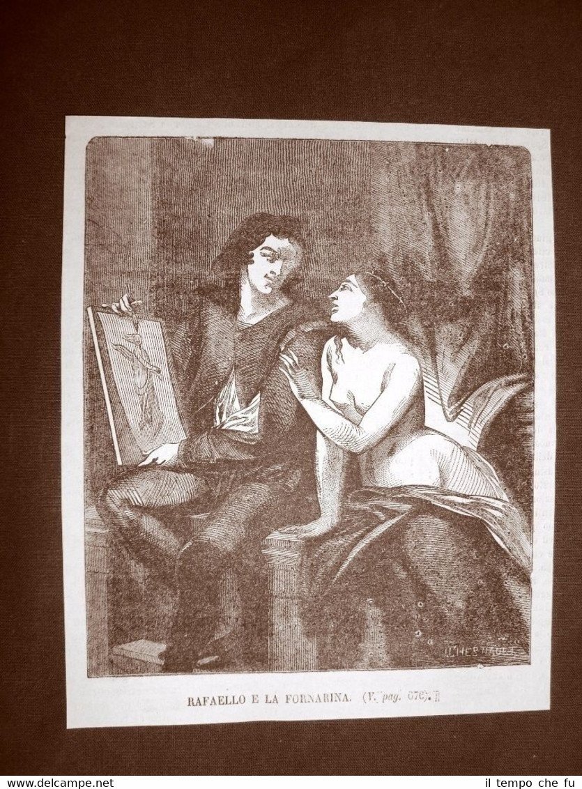 Incisione del 1866 Raffaello Sanzio e la Fornarina Palazzo Barberini …