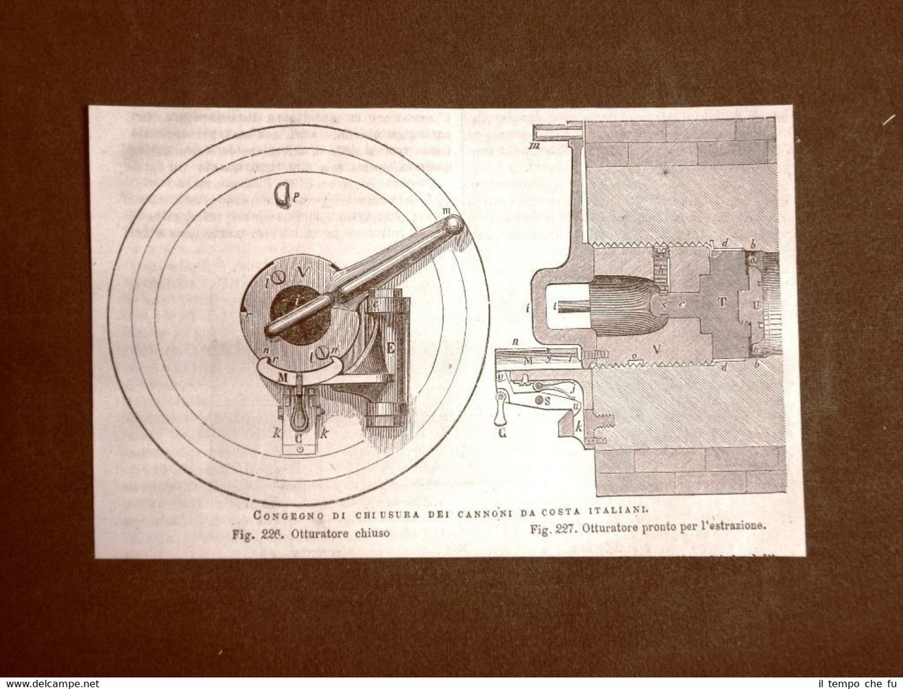 Incisione del 1875 Armi e Artiglieria Congegno di chiusura dei …