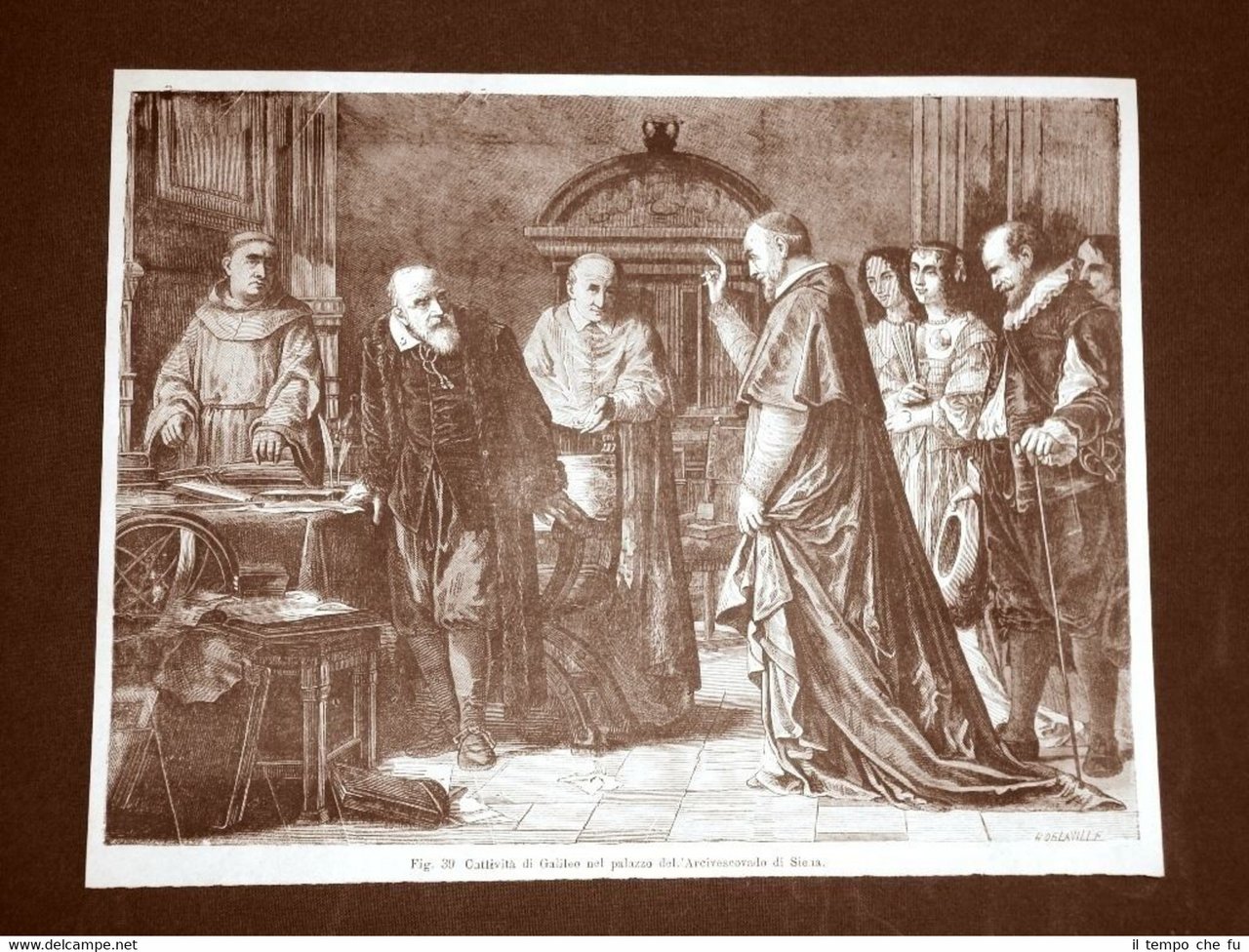 Incisione del 1875 Galileo Galilei segregato nell'Arcivescovado di Siena