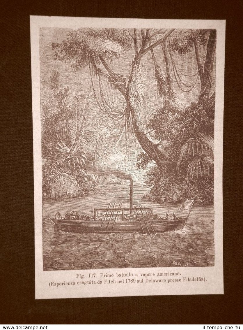 Incisione del 1875 Invenzione Battello a vapore di Fitch nel … | Immagine principale