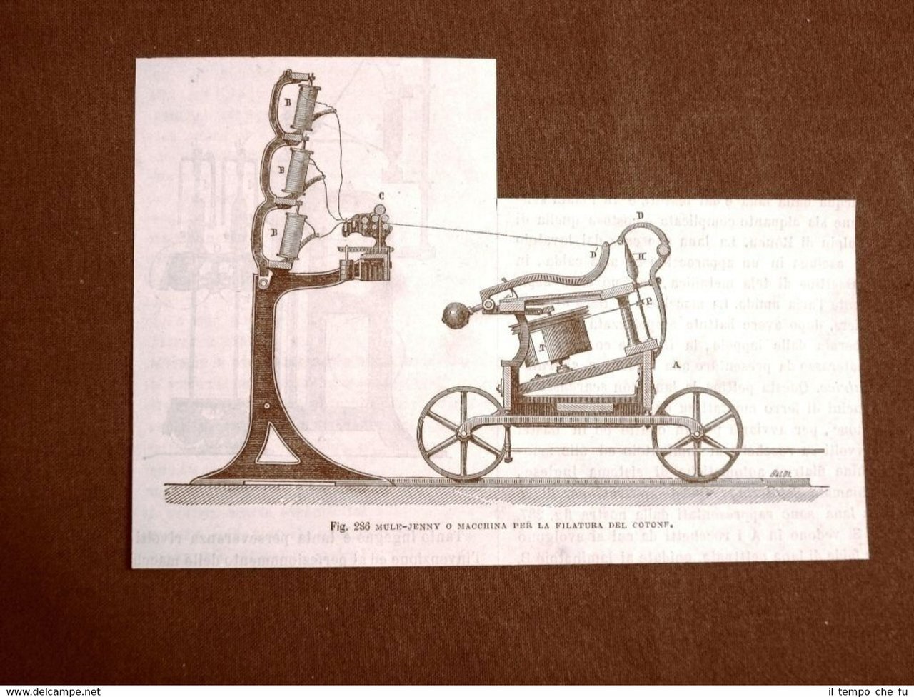 Incisione del 1875 Invenzione Macchina per la filatura del cotone …