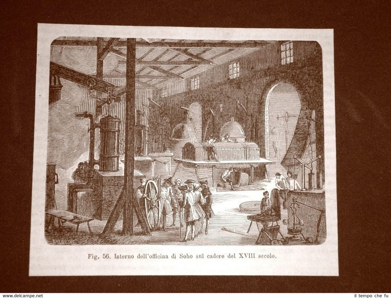 Incisione del 1875 L'interno dell'officina di Soho nel XVIII secolo