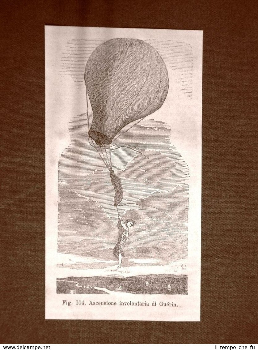 Incisione del 1875 Pallone aerostatico aerostato Ascensione involontaria Guérin