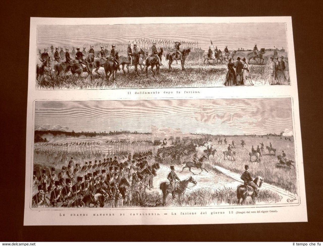 Incisione del 1877 Grandi manovre di Cavalleria dal Mella al …