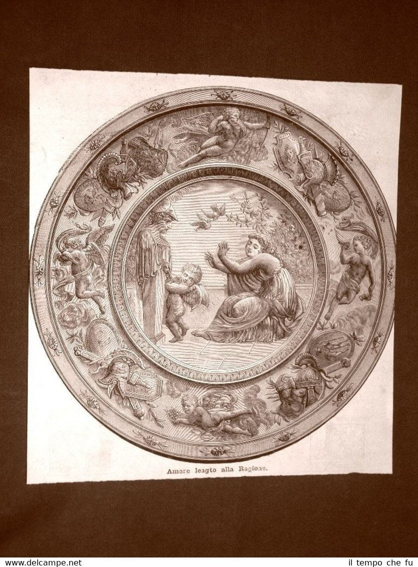 Incisione del 1879 Mitologia Amore legato alla Ragione | Immagine principale
