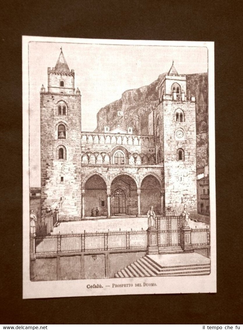 Incisione del 1891 Cefalù, Prospetto del Duomo - Sicilia | Immagine principale