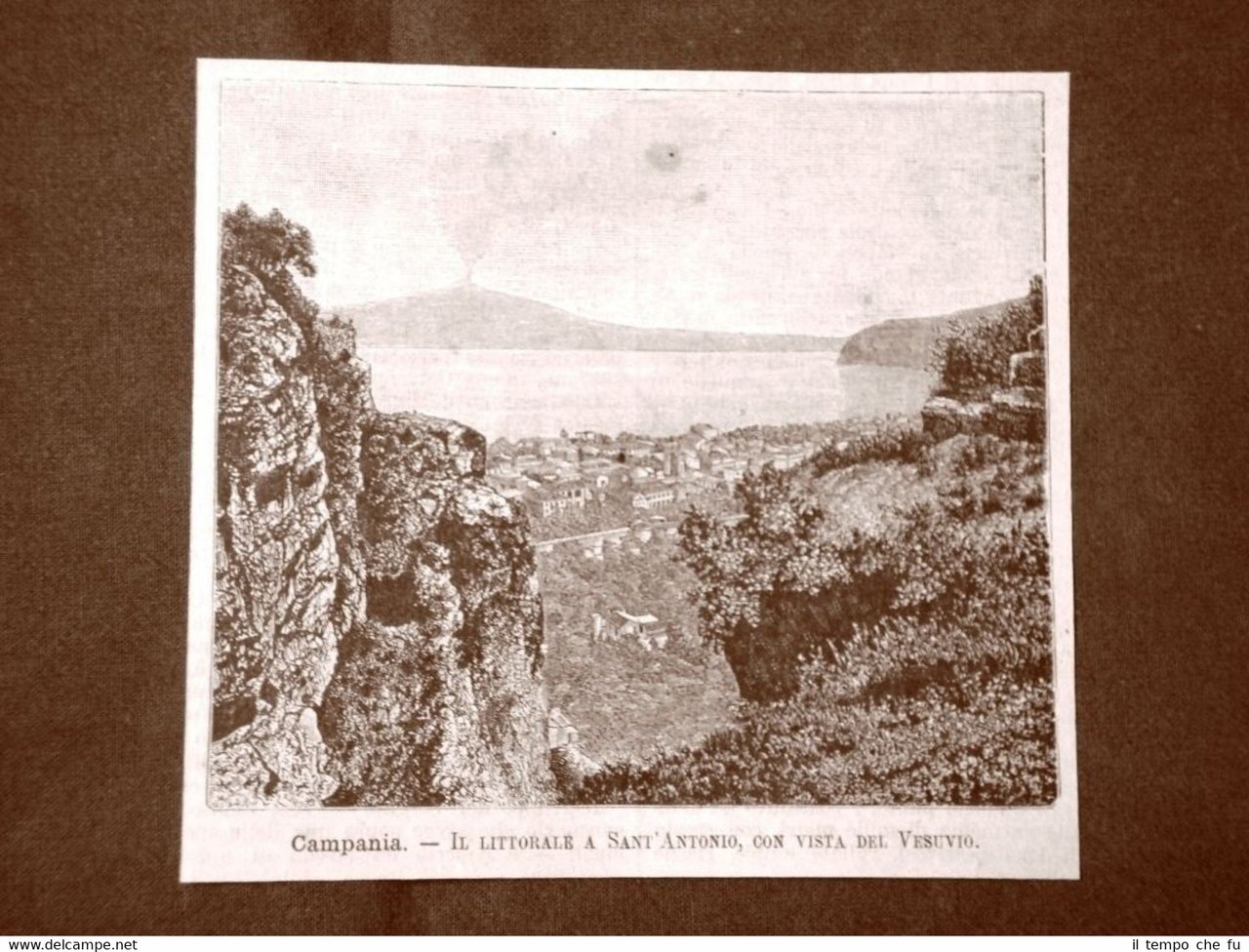 Incisione del 1891 Litorale di Sant'Antonio con vista del Vesuvio …