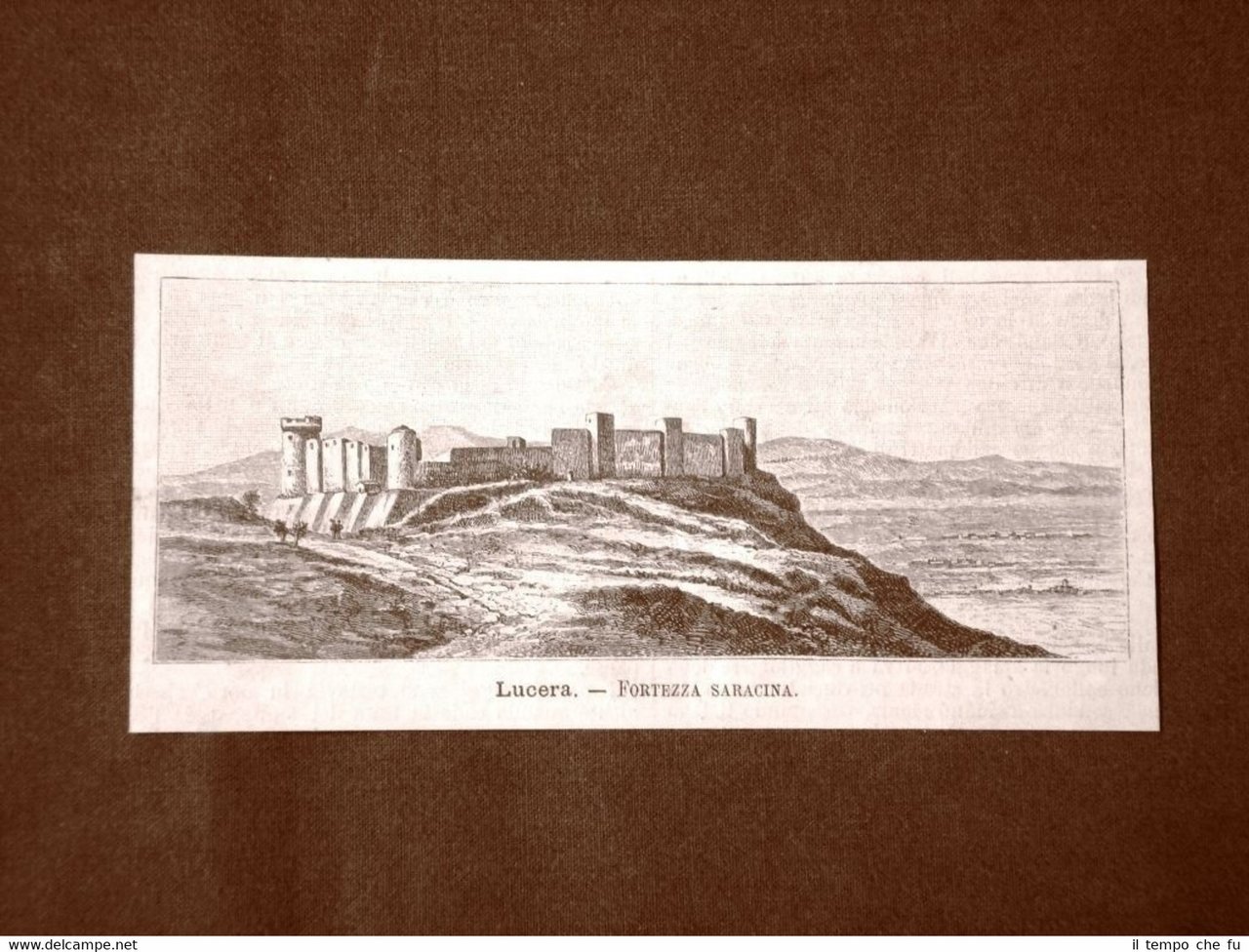 Incisione del 1891 Lucera, Fortezza Saracina o Saracena - Puglia