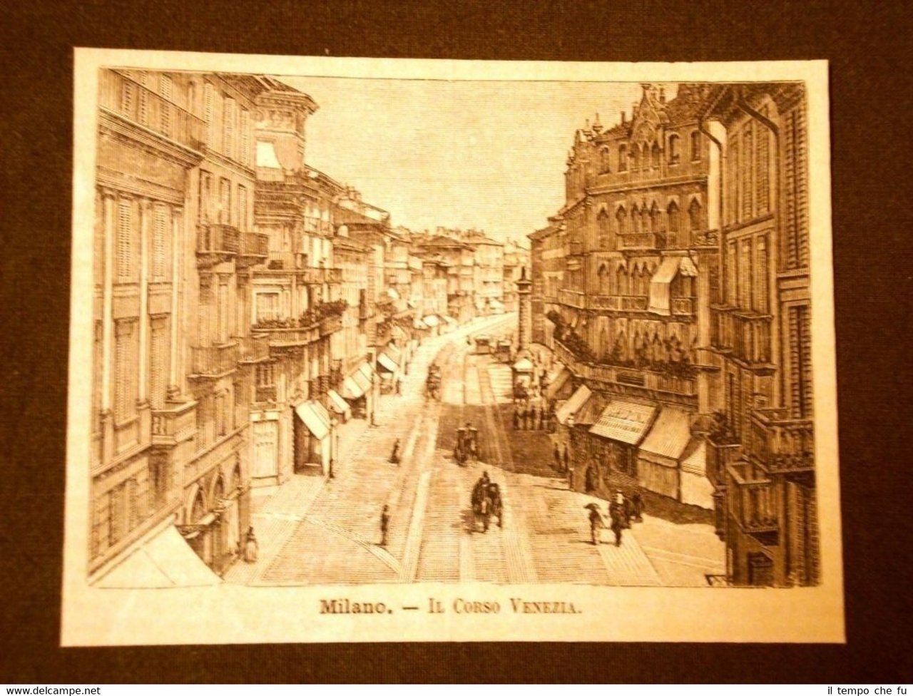 Incisione del 1891 Milano, Il Corso Venezia - Lombardia