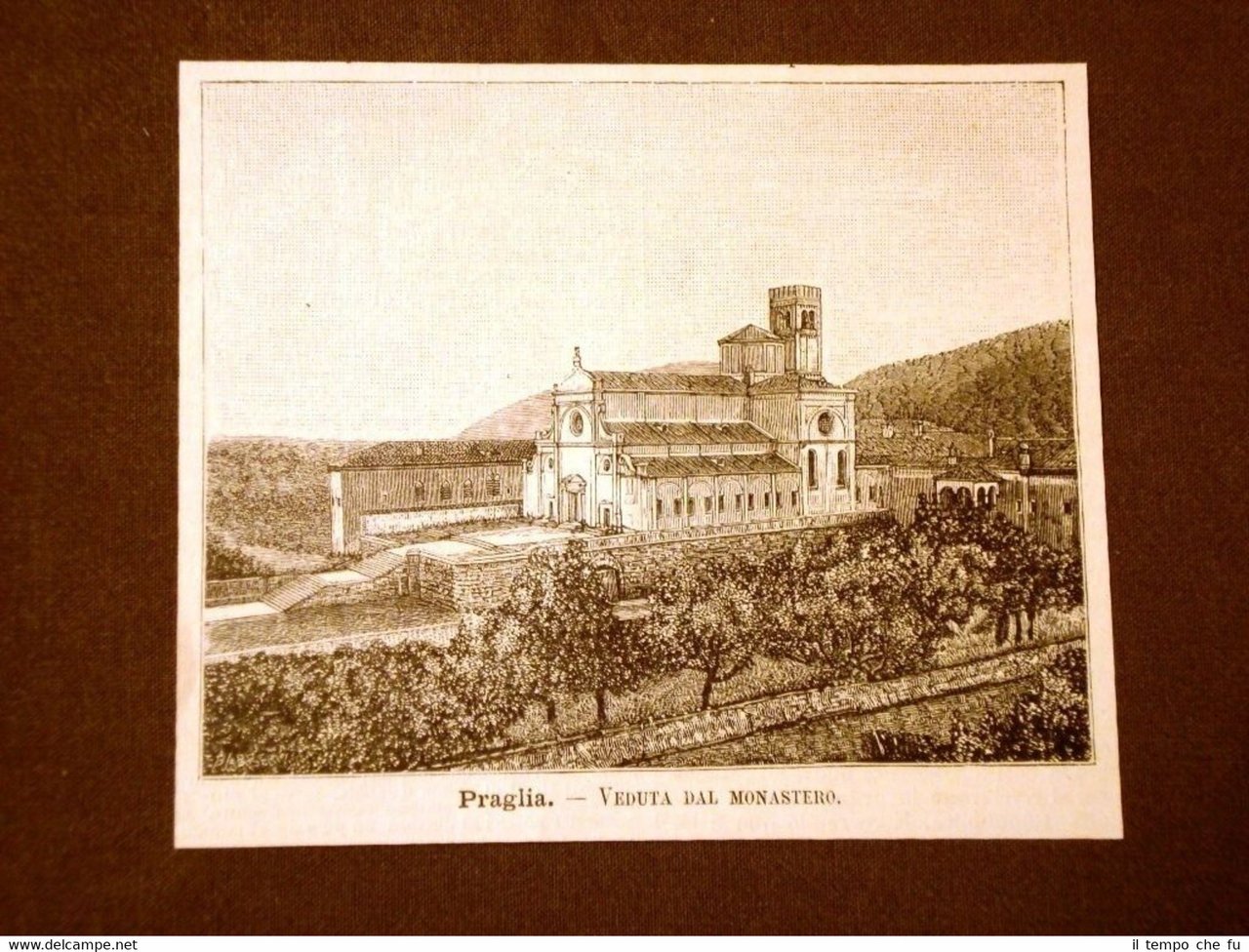 Incisione del 1891 Praglia, veduta del Monastero - Lombardia