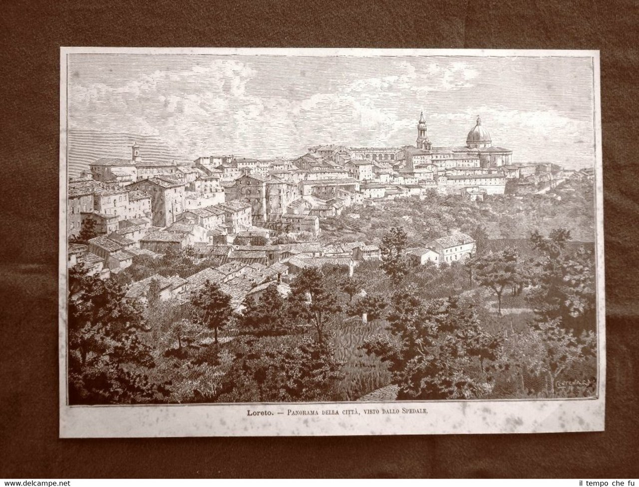 Incisione del 1891 Rarissimo panorama di Loreto vista dall'Ospedale - …