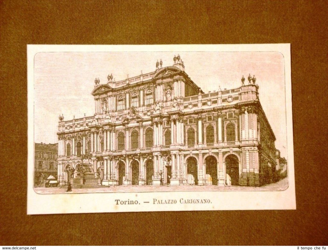 Incisione del 1891 Torino, Palazzo Carignano - Piemonte